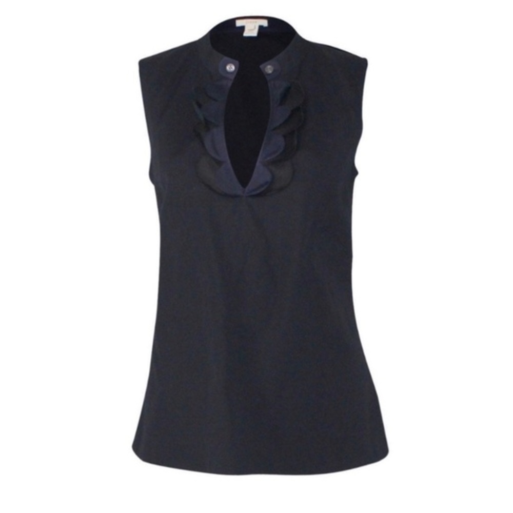 J. Crew Broadcloth Navy and Black Scalloped Sleeveless Blouse, Size 2